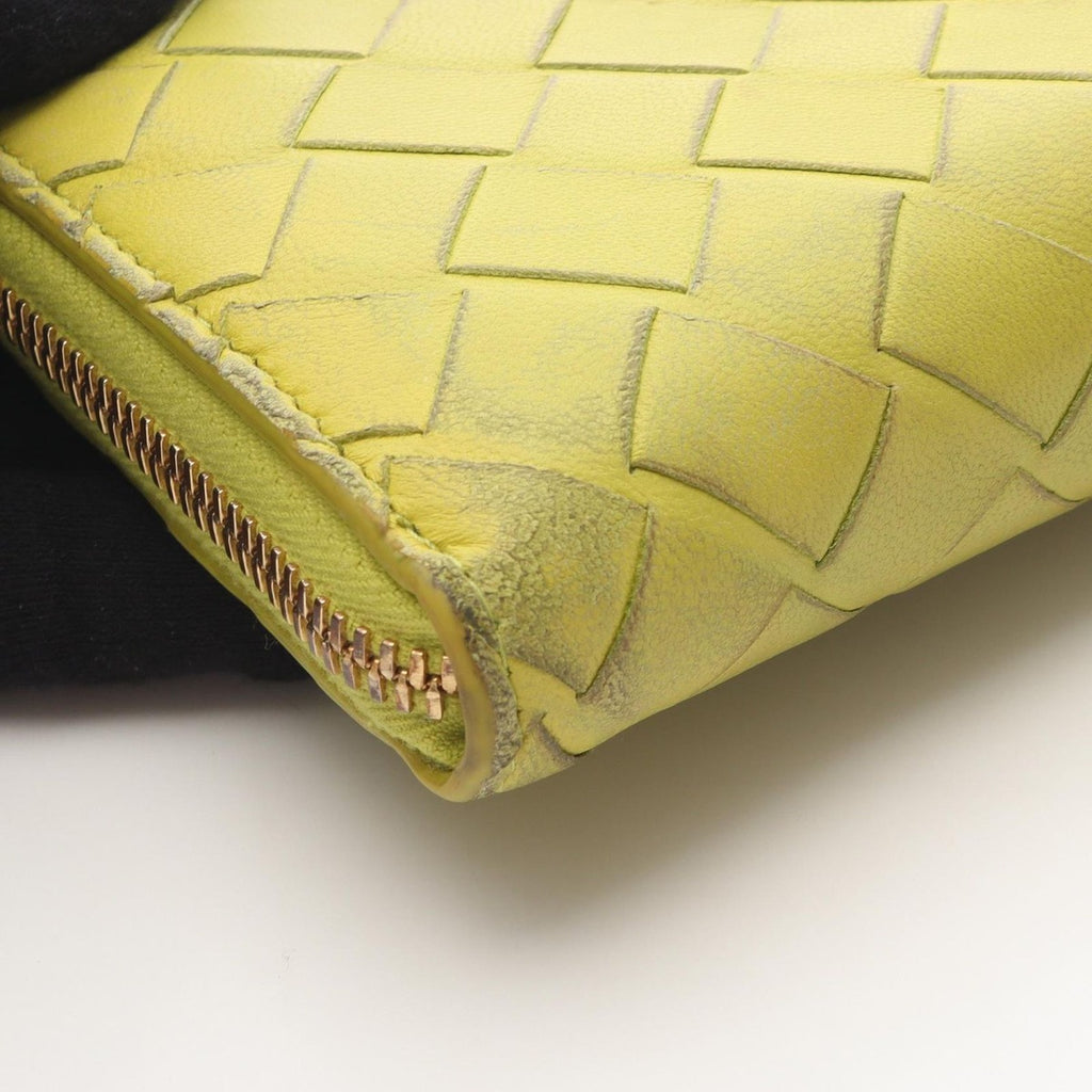 Bottega Veneta Round Wallet Intrecciato Yellow Green Leather — view 9