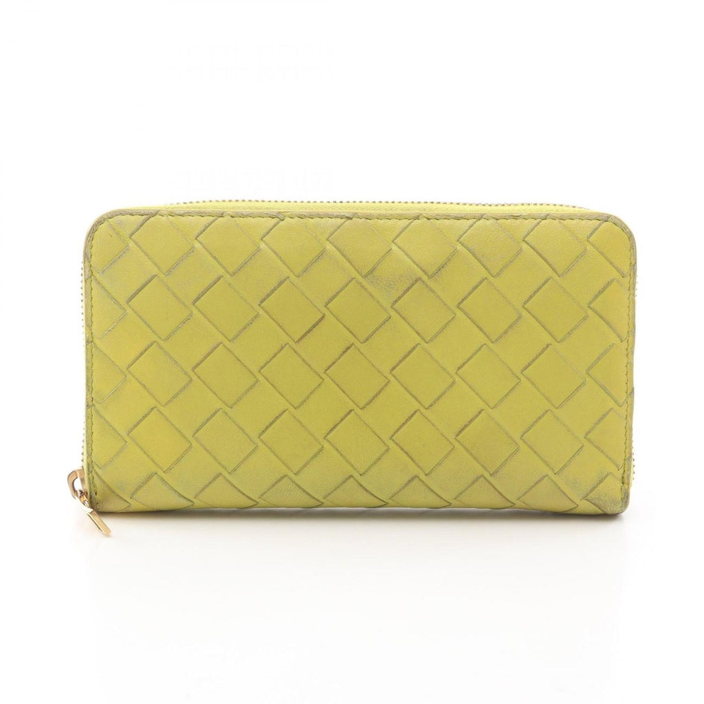 Bottega Veneta Round Wallet Intrecciato Yellow Green Leather