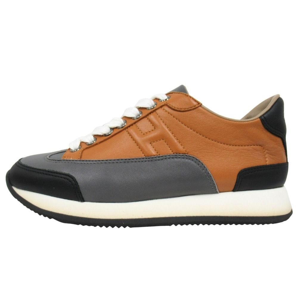 Hermes Sneakers Quick Leather Shoes Low Cut Logo 34 Brown