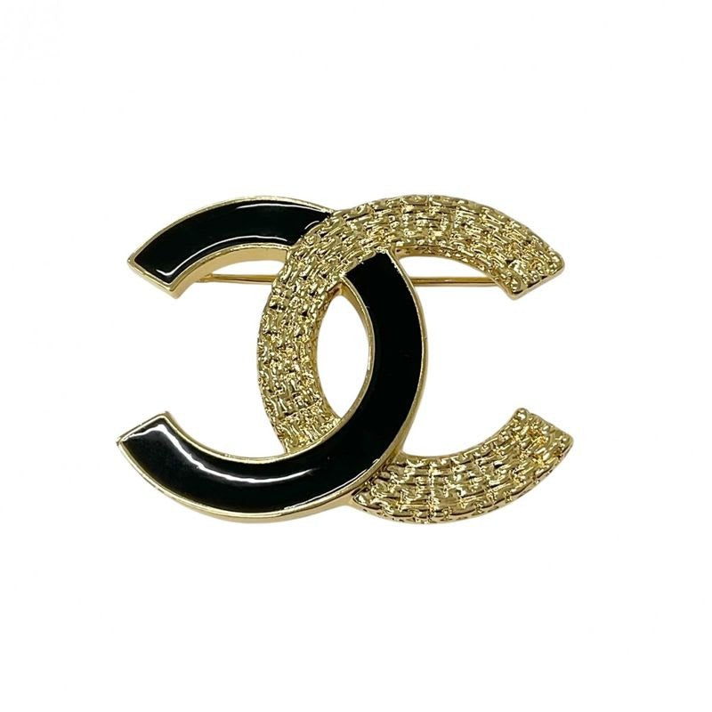 Chanel Brooch Corsage Gold Black Coco Mark