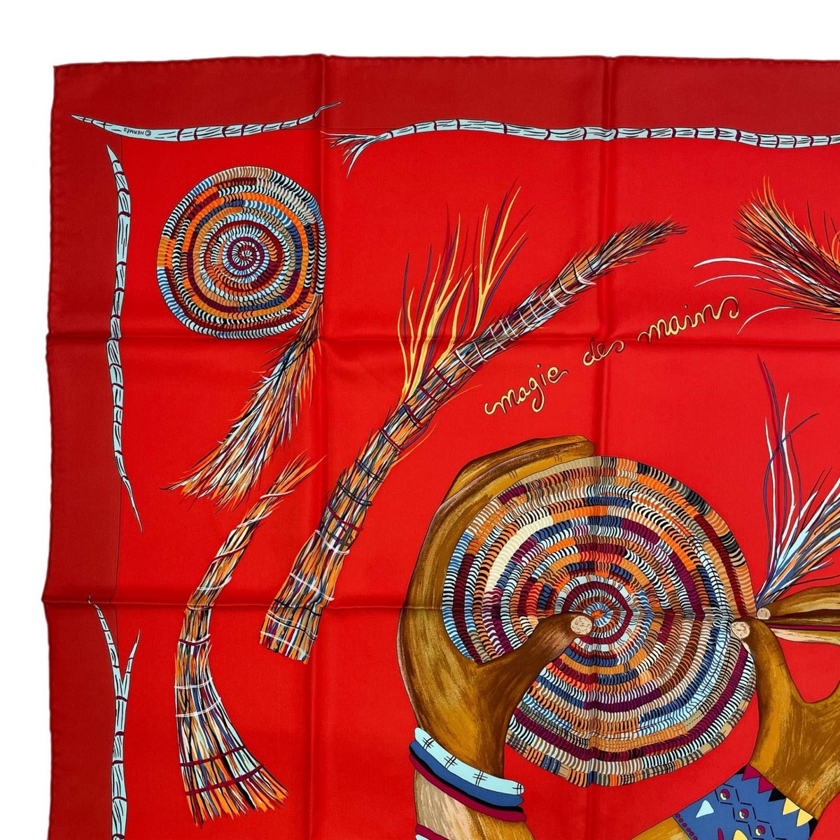 Hermes Scarf 100% Silk Carre 90 Magie Des Mains Charm of Handwork Red — view 2