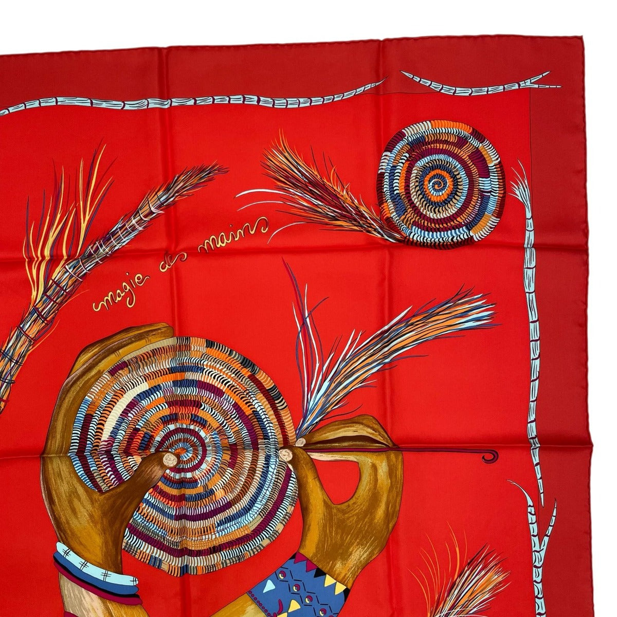 Hermes Scarf 100% Silk Carre 90 Magie Des Mains Charm of Handwork Red — view 3
