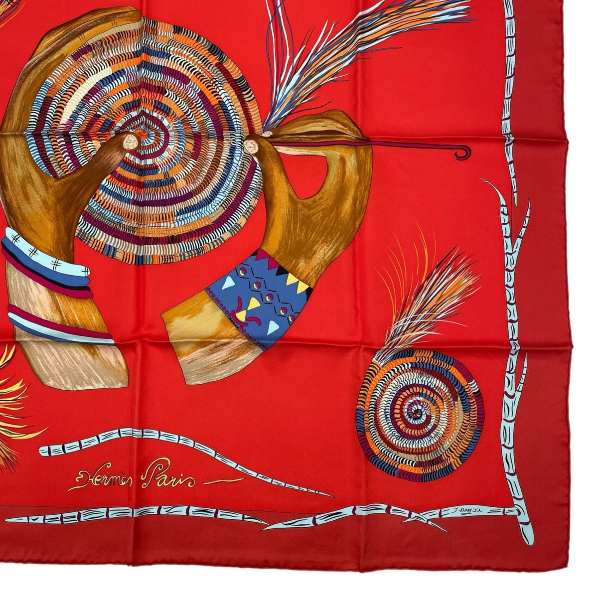 Hermes Scarf 100% Silk Carre 90 Magie Des Mains Charm of Handwork Red — view 5