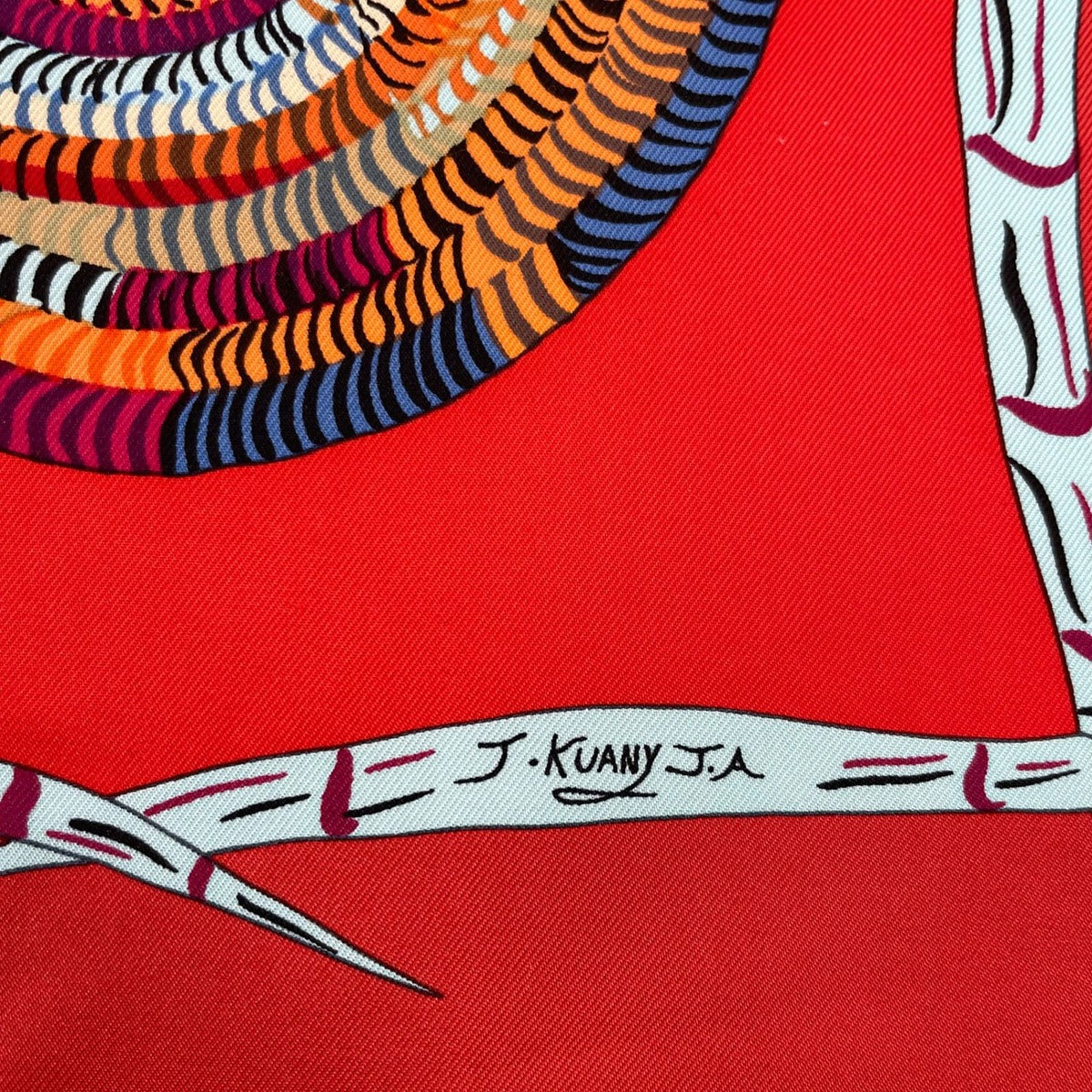 Hermes Scarf 100% Silk Carre 90 Magie Des Mains Charm of Handwork Red — view 8