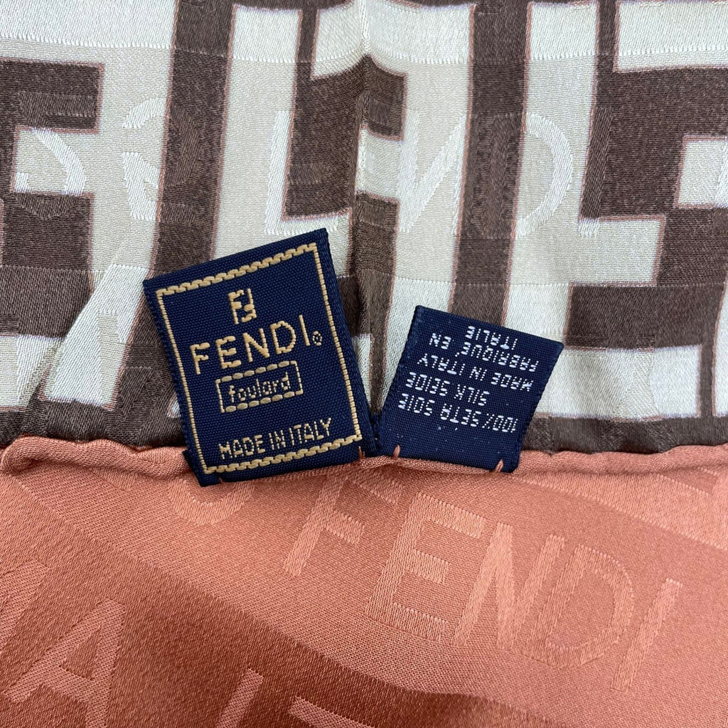 Fendi Scarf Silk Zucca Pattern FF Logo Brown — view 8