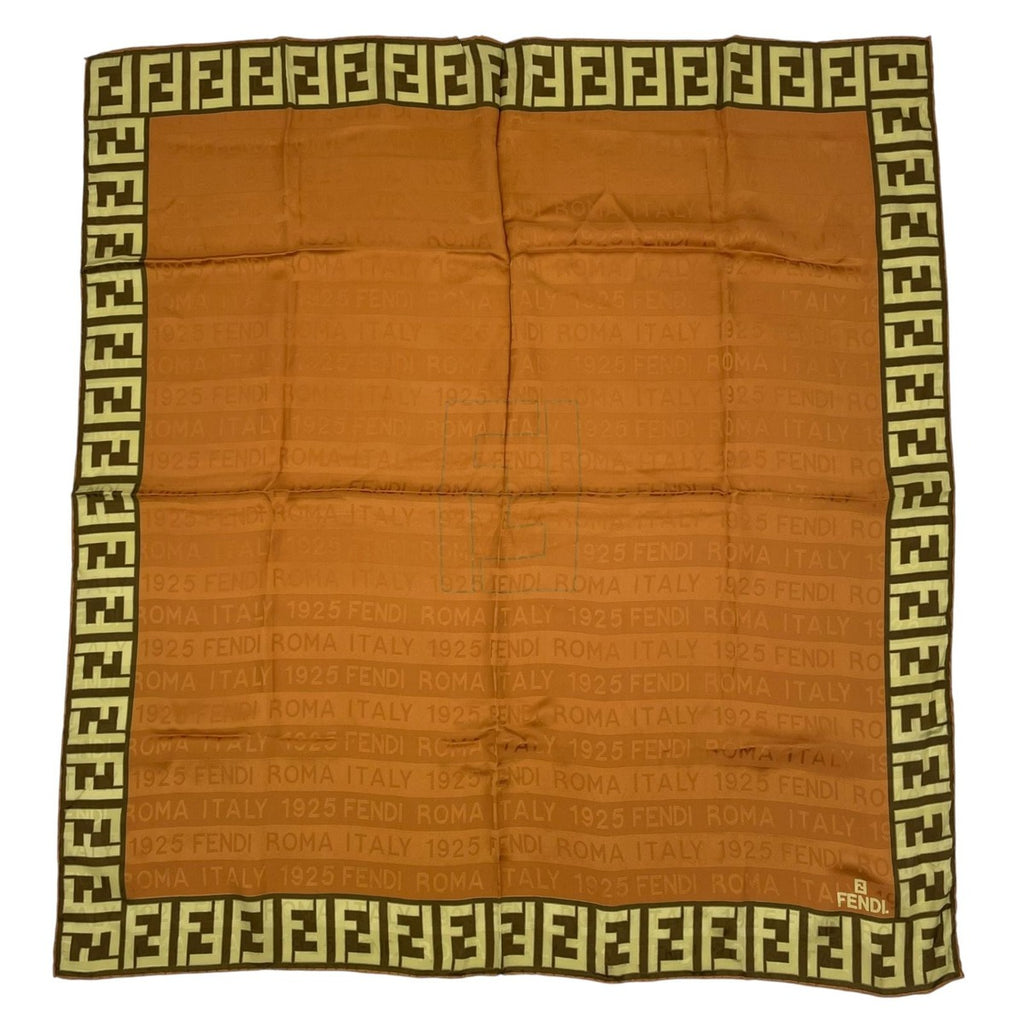 Fendi Scarf Silk Zucca Pattern FF Logo Brown