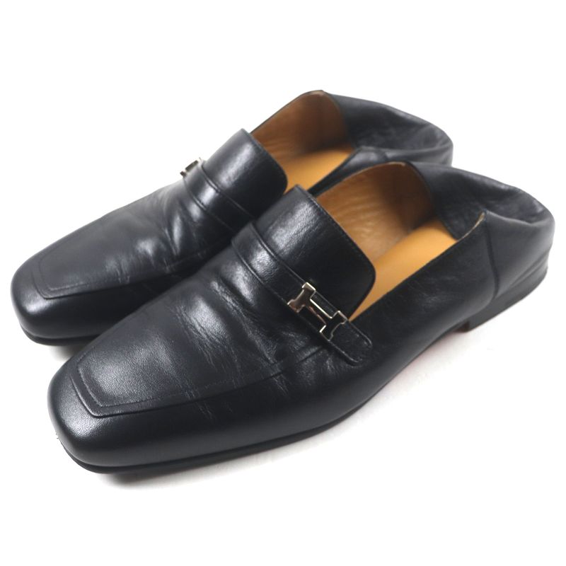 Hermes 2023 Leather Silver Hardware H Logo Square Toe 2 way Loafer — view 6
