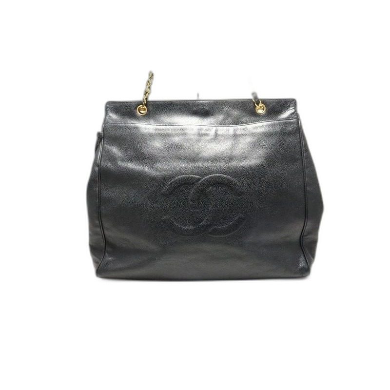 Chanel Caviar Leather Jumbo CC Logo Chain Shoulder Bag