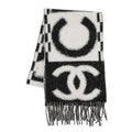 Chanel Scarf CC Logo Cashmere Silk Black White