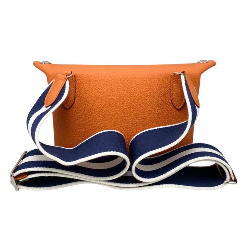 Hermes Shoulder Bag Vidpoche Stamped B H Logo Orange White Navy — view 2