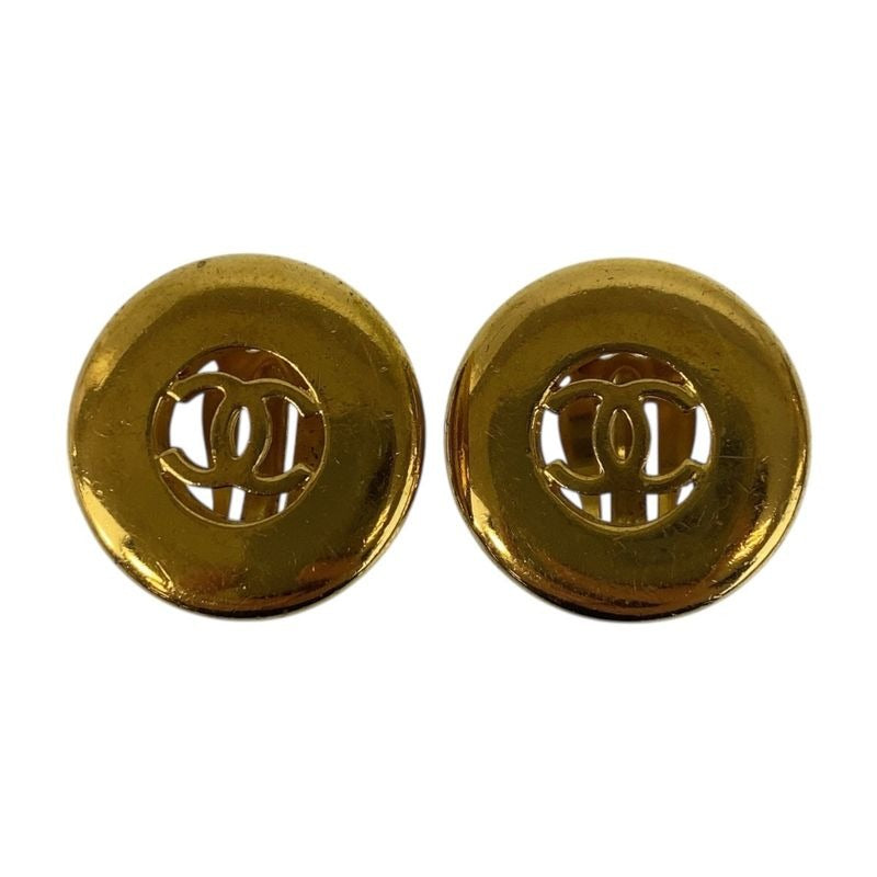 Chanel Vintage Coco Mark Gold Metal Earrings 97 Engraved
