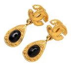 Chanel Vintage Coco Mark Gripoix Earrings Swing Gold Blue Plated
