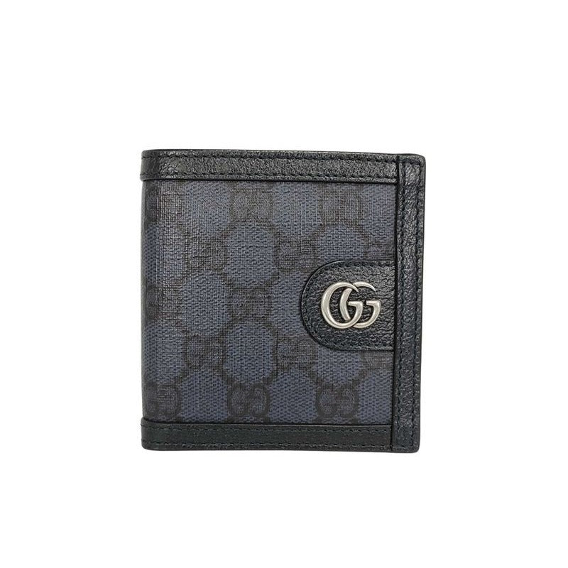 Gucci Wallet GG Supreme Black Leather Silver