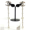 Chanel Swing Earrings Metal Costume Pearl Champagne Gold White CC