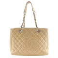 Chanel Grand Shopping Tote GST Quilted Chain Caviar Leather Beige