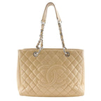 Chanel Grand Shopping Tote GST Quilted Chain Caviar Leather Beige