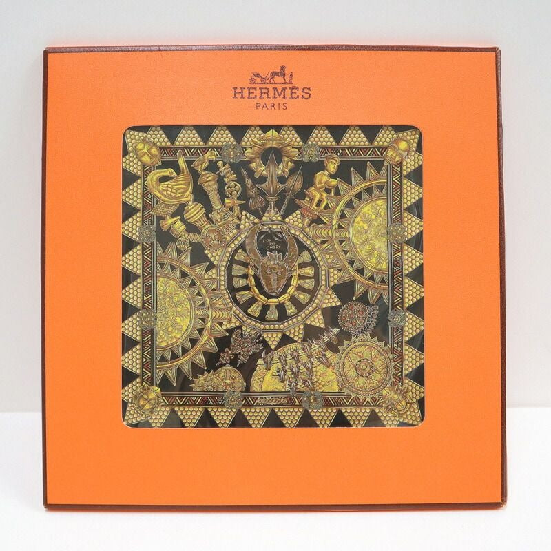 Hermes Carre 90 Chiefs' Gold L'Or Des Chefs Black Silk Scarf X