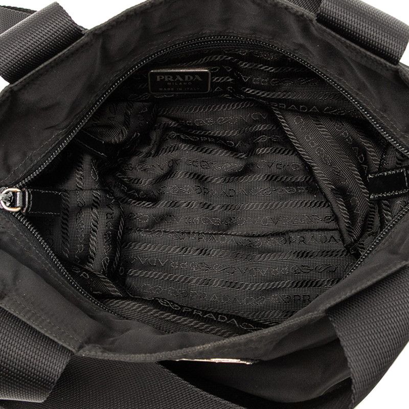 Prada Triangle Logo Plate Tote Handbag Black Nylon — view 6