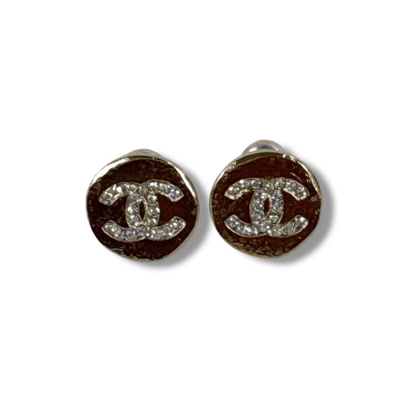 Chanel Coco Mark Rhinestone Earrings Gold Hardware Round Shape Circle — view 3