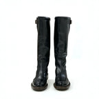 Chanel Boots Long Shoes Leather Patent Black Gold Logo — view 2