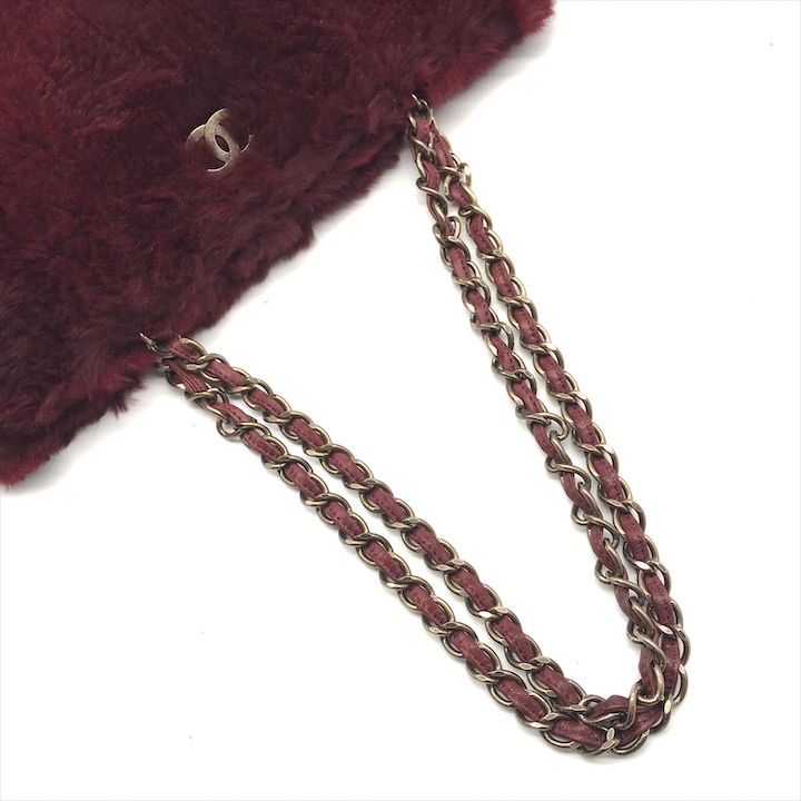 Chanel CC Logo Rabbit Chain Shoulder Bag Wine Red Gold Vintage — view 7