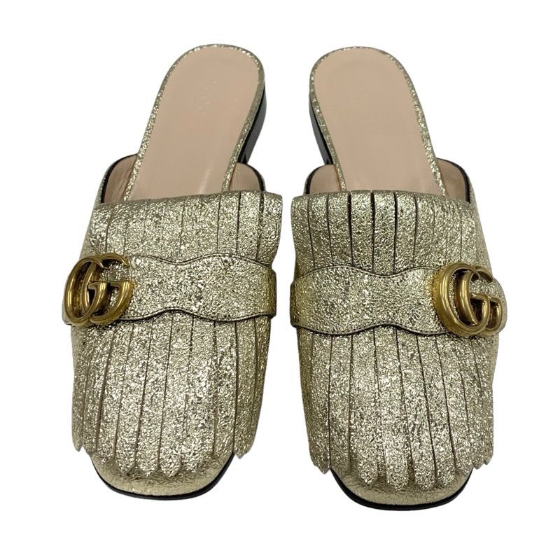 Gucci Double G GG Marmont Sandals Mules Slippers Shoes Fringe Leather — view 2