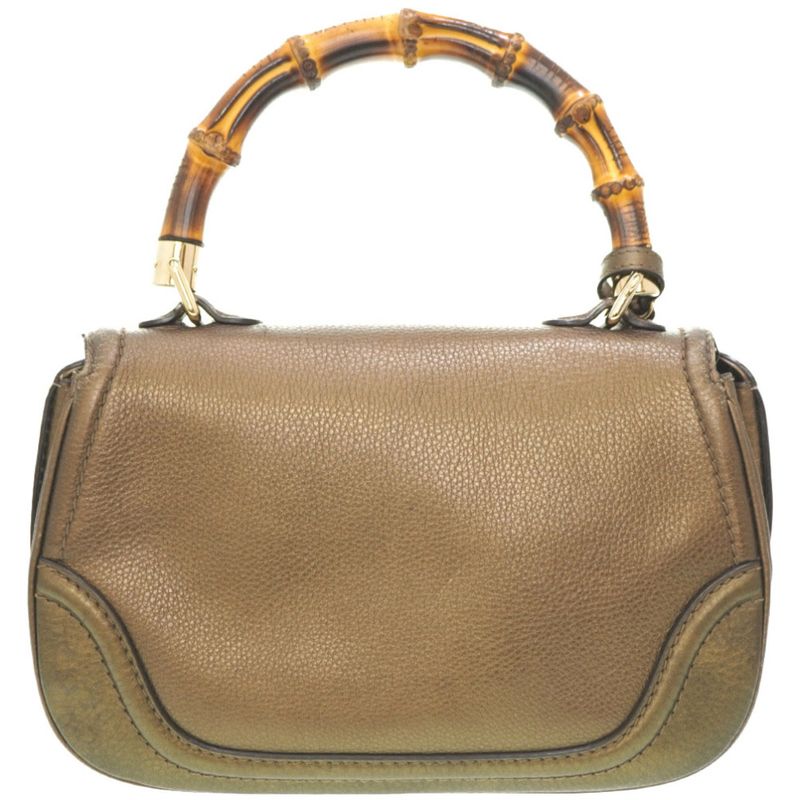 Gucci New Bamboo Shoulder Handbag Leather With Gold Strap 0020 — view 3