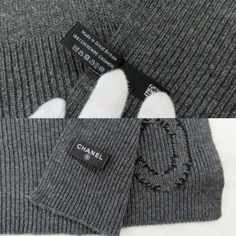 Chanel Shawl Aaa623 Gray Black 2025 Cruises Cashmere Logo Simple — view 8