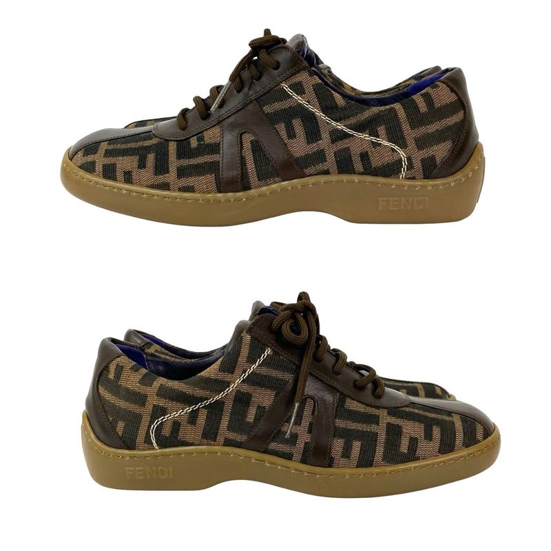 Fendi FF Zucca Pattern Leather Canvas Sneakers Size 37 Shoes — view 3