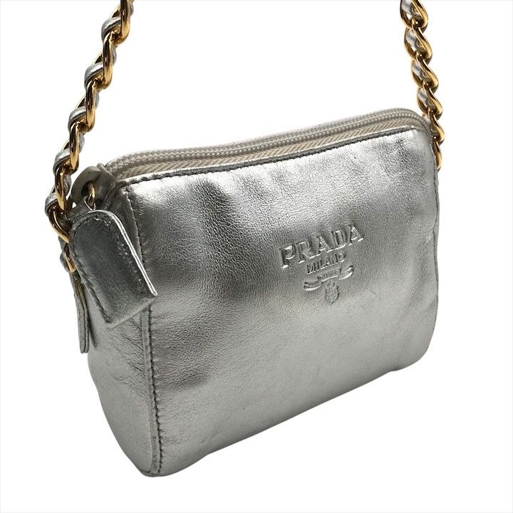 Prada Leather Mini Chain Shoulder Bag Silver Gold — view 3