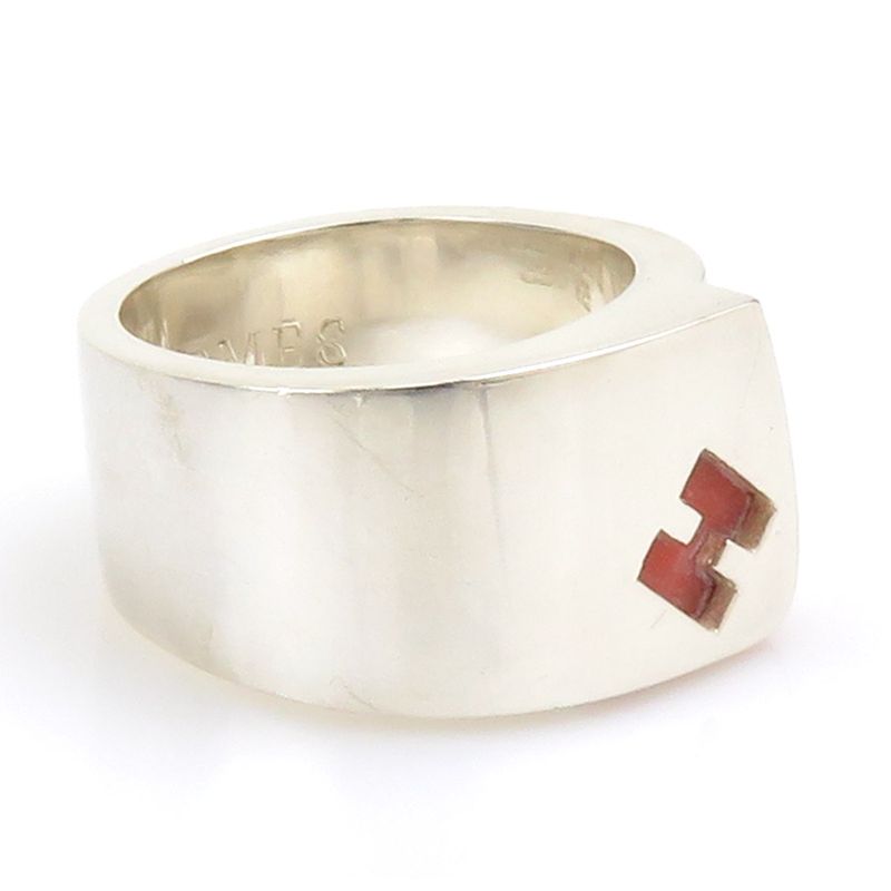 Hermes Charniere Rouge Silver Ring — view 3