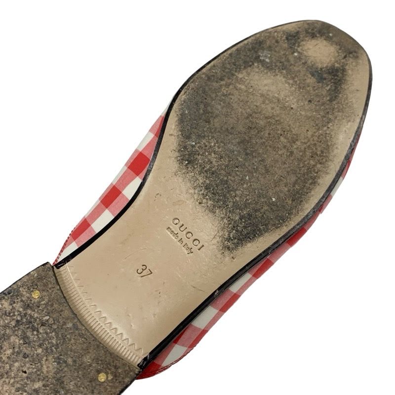 Gucci Prince Town Flat Shoes Fabric Red White Gold Mule Slipper Sandals Check — view 8