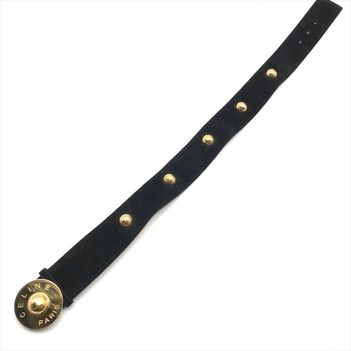 Celine Star Ball Belt 65 Suede Leather Black Gold — view 2