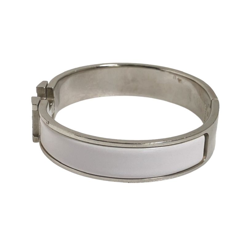 Hermes Bracelet Click Clack Bangle White and Silver — view 5