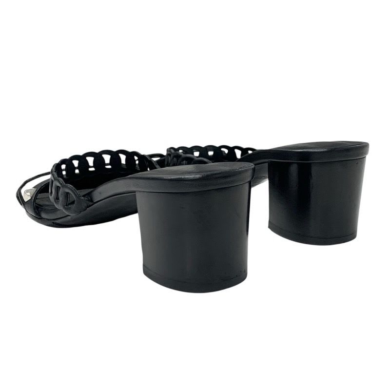 Hermes Aggaccio Sandals Shoes Leather Black Silver Chaine D'ancre Studded Mules — view 4