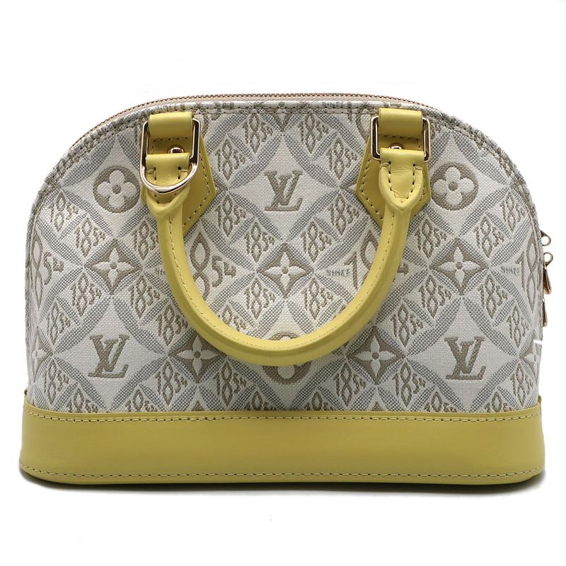 Louis Vuitton Alma BB Canvas Leather Light Gray Yellow Handbag — view 3