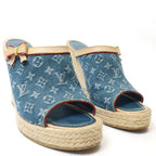 Louis Vuitton Monogram Denim Wedge Sole Sandals 36 Espadrilles — view 2