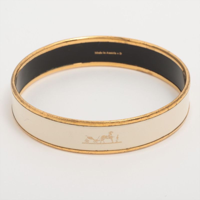 Hermes Emile GM Bangle Logo Horse Cart GP Enamel Gold Cream Austria — view 3