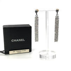 Chanel CC Logo Fringe Rhinestone Earrings Black Silver — view 3