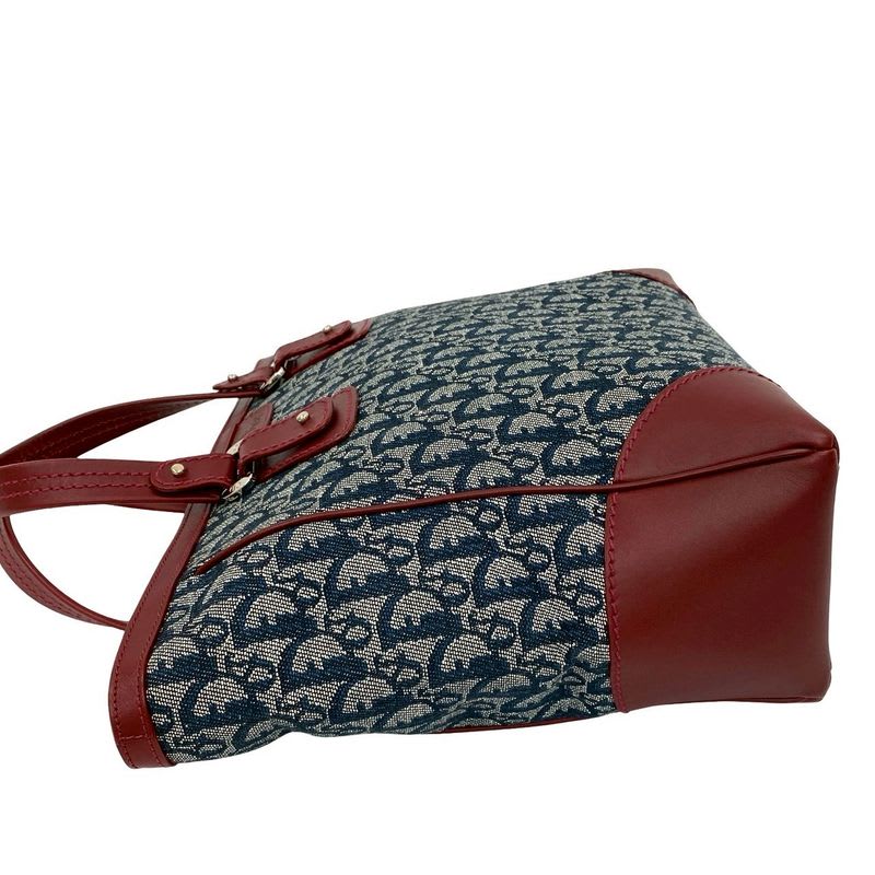 Christian Dior Logo Trotter Pattern Canvas Leather Handbag Tote Bag