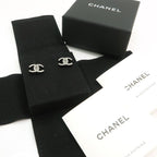 Chanel Coco Mark Earrings F19 V Rhinestone Metal Gunmetal Box — view 4