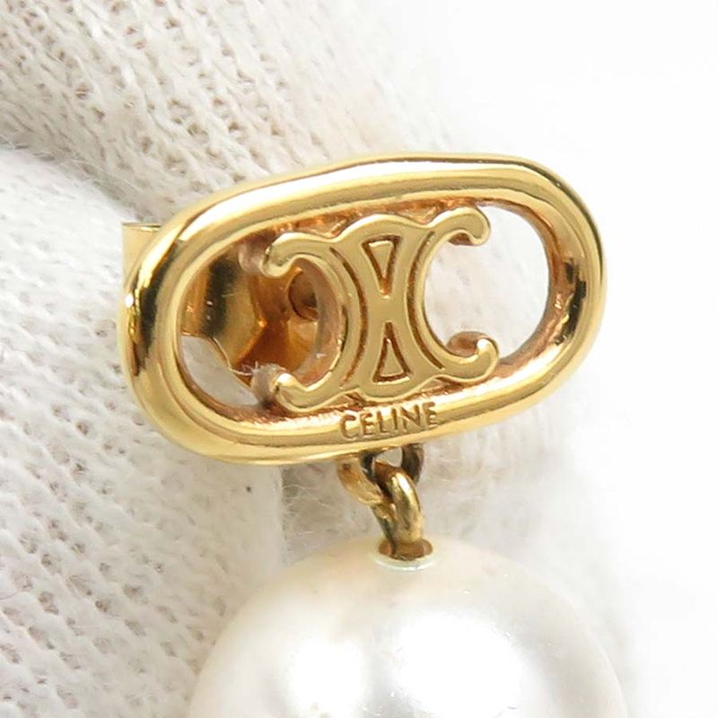 Celine Vintage-Style Gold-Tone and Pearl Earrings — view 9