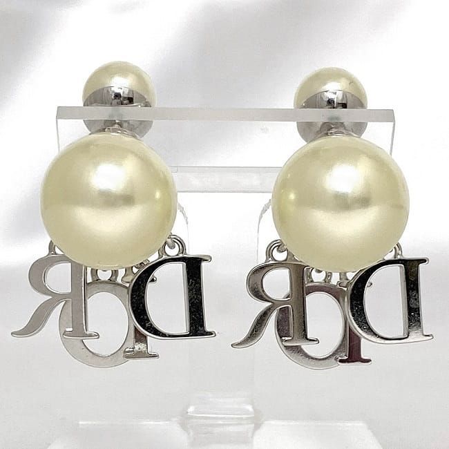 Christian Dior Earrings Logo Silver Pearl White — view 4