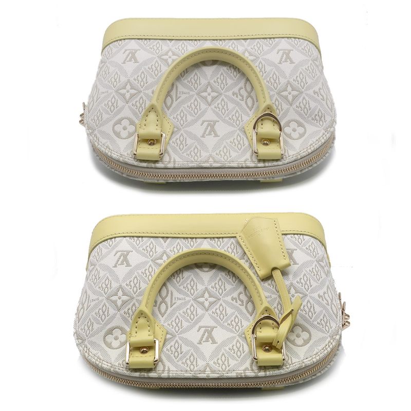 Louis Vuitton Alma BB Canvas Leather Light Gray Yellow Handbag — view 6