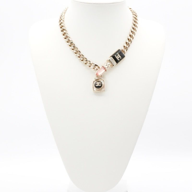 Chanel Choker Gold Black Pink Coco Mark Lip Rhinestone Chain — view 9