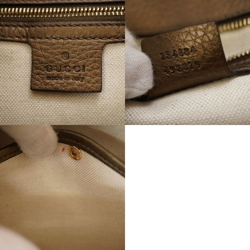 Gucci New Bamboo Shoulder Handbag Leather With Gold Strap 0020 — view 9