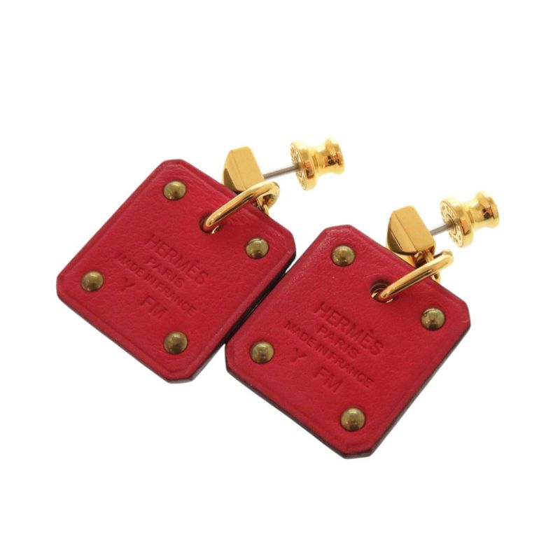 Hermes As De Coeur Vorsoft Metal Gold Red Engraved Y Earrings 1380 — view 4