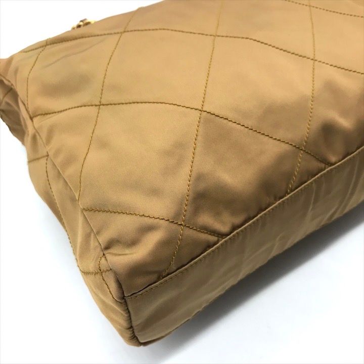 Prada Triangle Logo Nylon Tessuto Chain Tote Camel — view 5