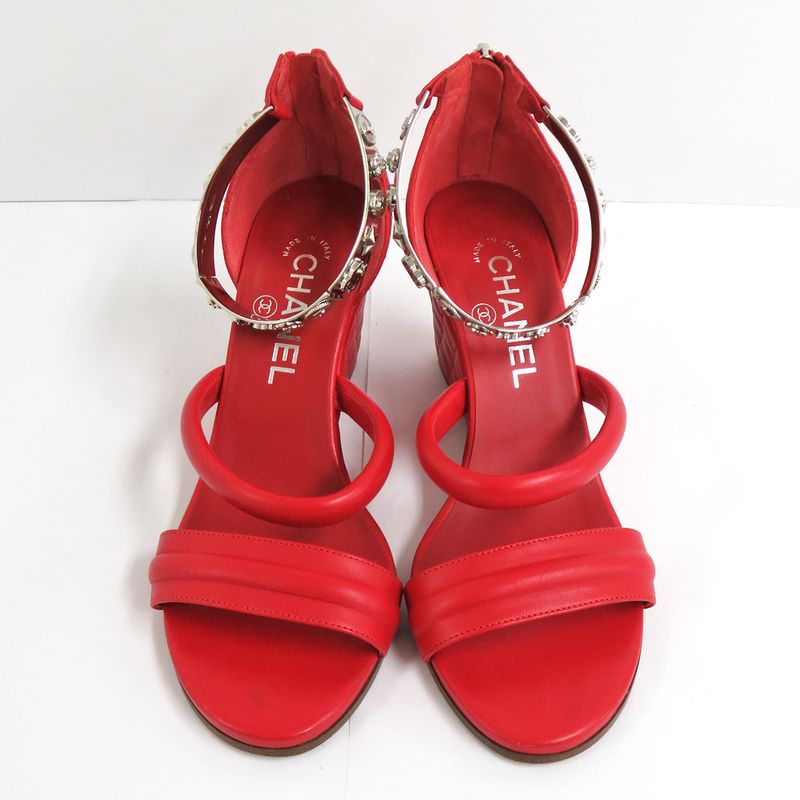 Chanel Sandals Wedge Sole Quilted Metal Strap 36 Half — view 2