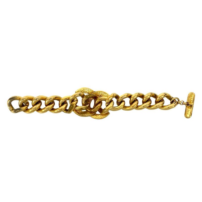 Chanel Vintage Coco Mark Chain Bracelet Bangle Accessory Gold 94P — view 6